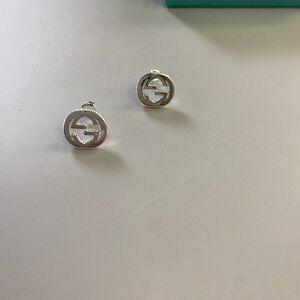 Gucci Silver Emblem Earrings